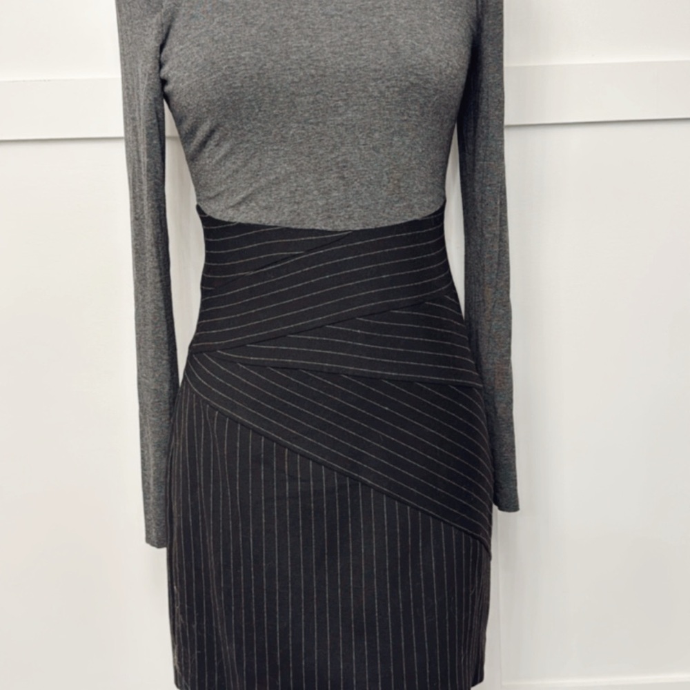 Bailey 44 Asymmetrical Black and Gray Pencil Mini Dress